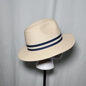 Men's Beige Straw Hat with Navy Stripe